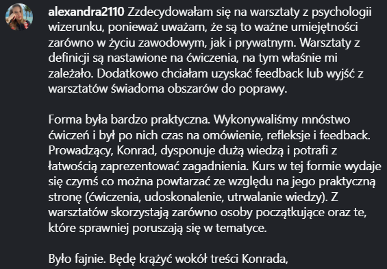 Rekomendacja uczestnika warsztatu 2
